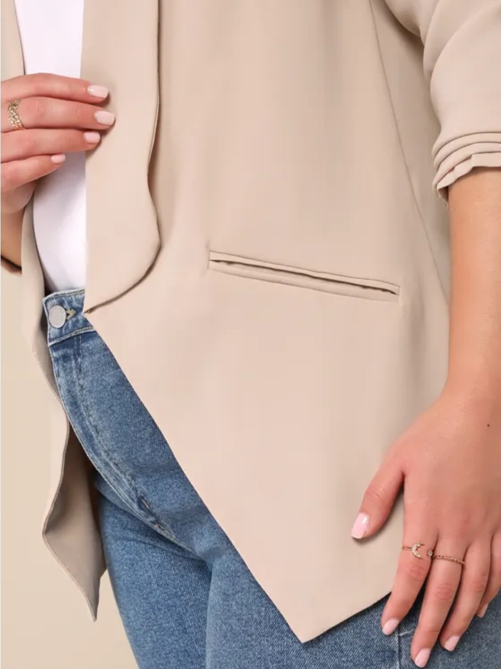 Lulus Miss Punctuality Taupe Lightweight Blazer Beige - Size M - Picture 2 of 4
